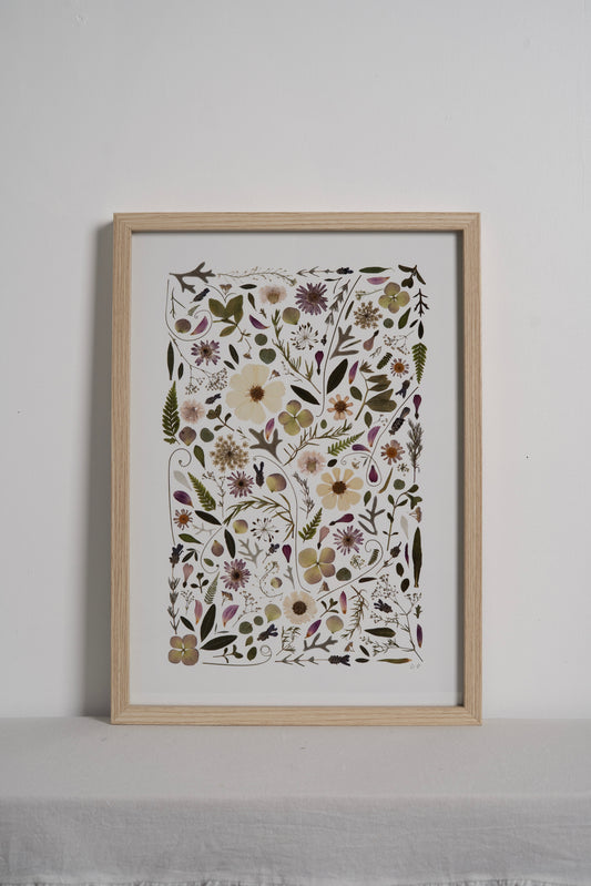 A3 Pressed Flower Print - Pink & Green