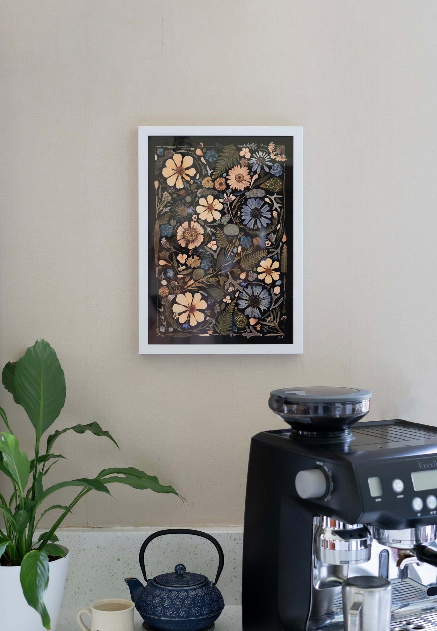 A3 Pressed Flower Print - Blue & Green on Black