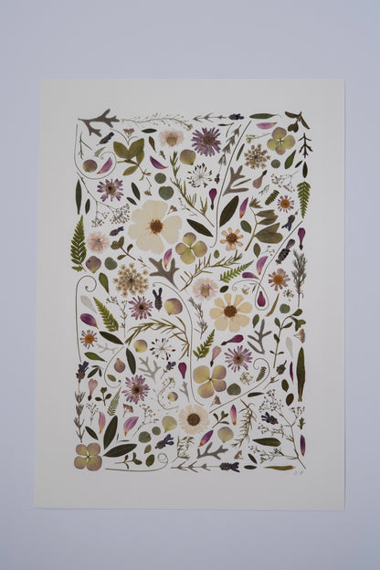 A3 Pressed Flower Print - Pink & Green