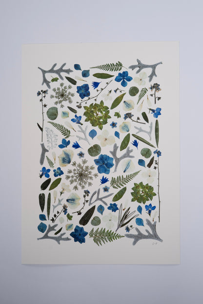 A3 Pressed Flower Print - Blue/Green