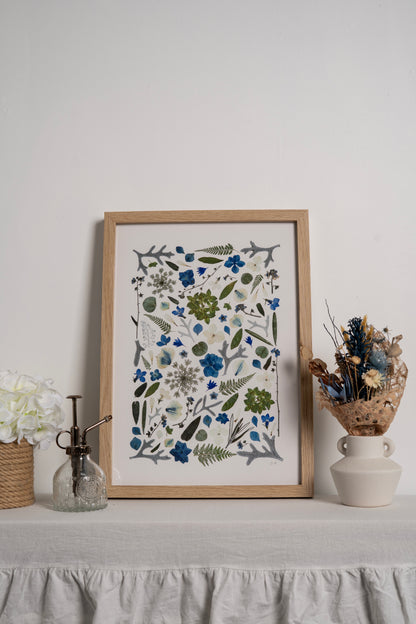 A3 Pressed Flower Print - Blue/Green