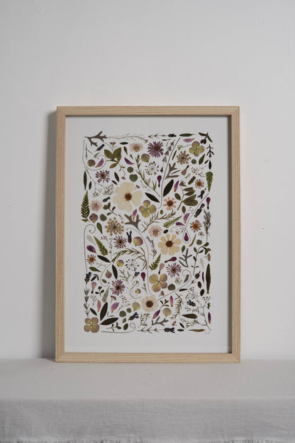 A3 Pressed Flower Print - Pink & Green