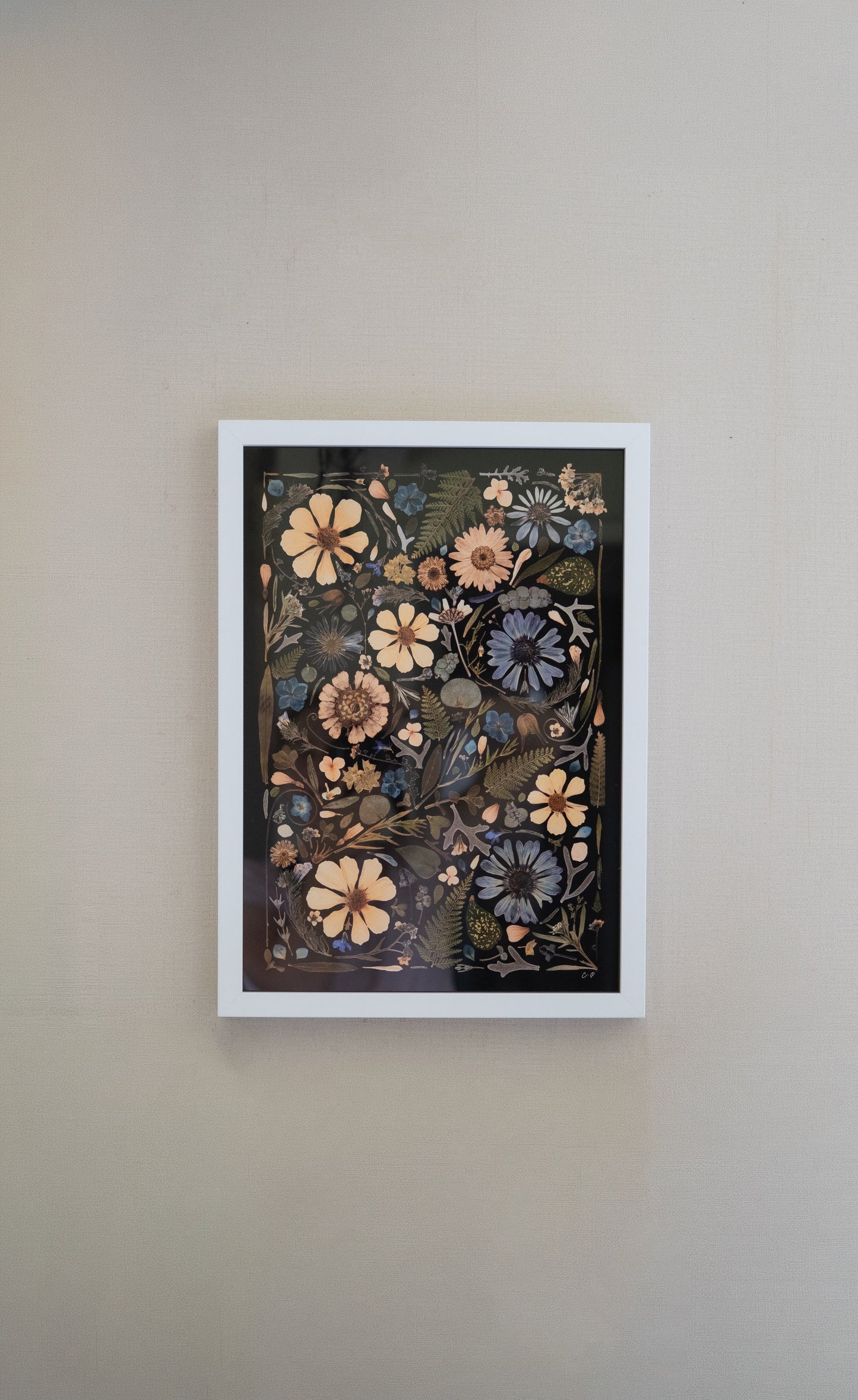 A3 Pressed Flower Print - Blue & Green on Black