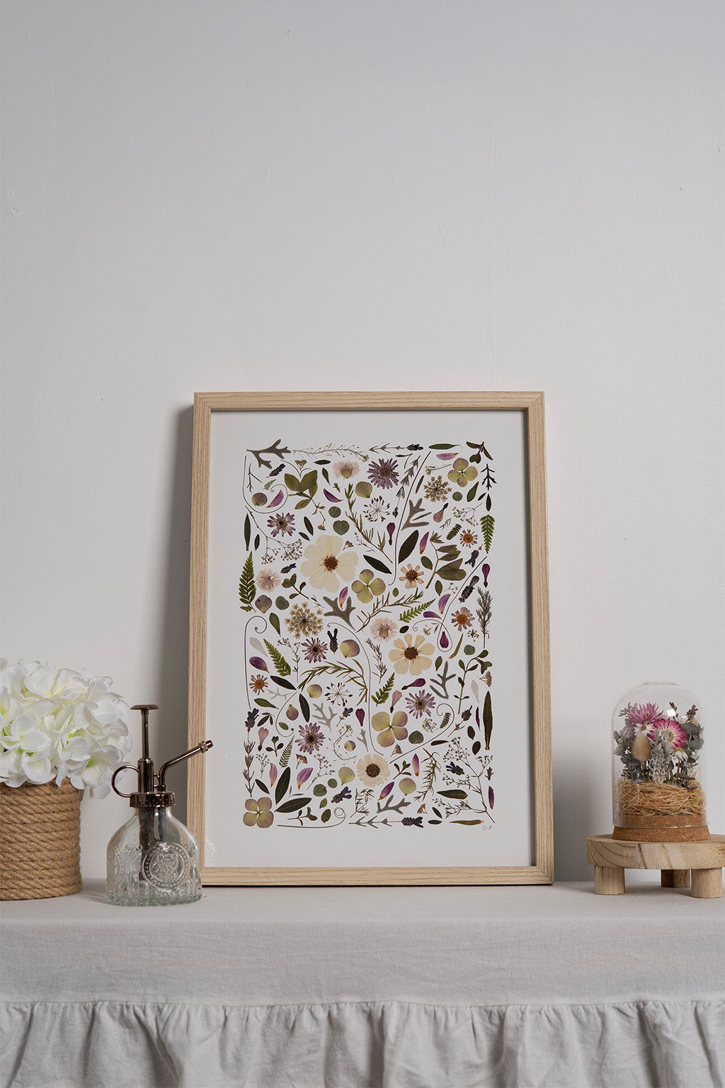 A3 Pressed Flower Print - Pink & Green