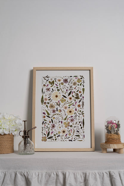 A3 Pressed Flower Print - Pink & Green