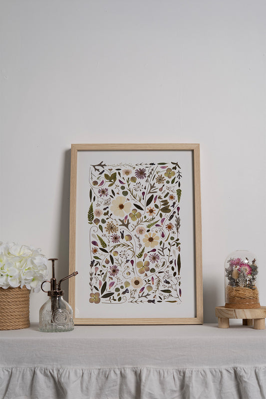 A3 Pressed Flower Print - Pink & Green
